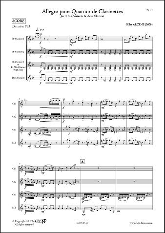 Allegro Pour Quatuor de Clarinettes - G. ARCENS - <font color=#666666>Clarinet Quartet</font>