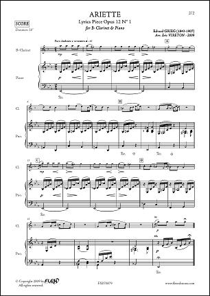 Ariette Opus 12 No. 1 - E. GRIEG - <font color=#666666>Clarinet</font>