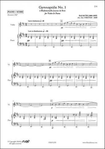 Gymnopédie No. 1 - E. SATIE - <font color=#666666>Violin & Piano</font>