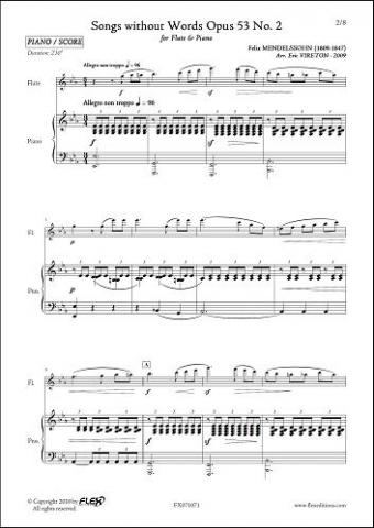 Songs without Words Opus 53 No. 2 - F. MENDELSSOHN - <font color=#666666>Flute & Piano</font>