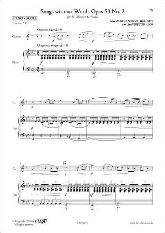 Songs without Words Opus 53 No. 2 - F. MENDELSSOHN - <font color=#666666>Clarinet & Piano</font>
