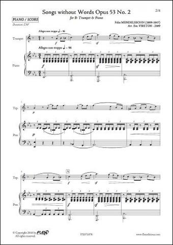Songs without Words Opus 53 No. 2 - F. MENDELSSOHN - <font color=#666666>Trumpet & Piano</font>
