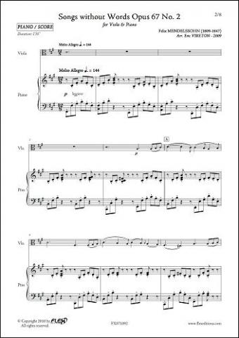 Songs without Words Opus 67 No 2 - F. MENDELSSOHN - <font color=#666666>Viola and Piano</font>