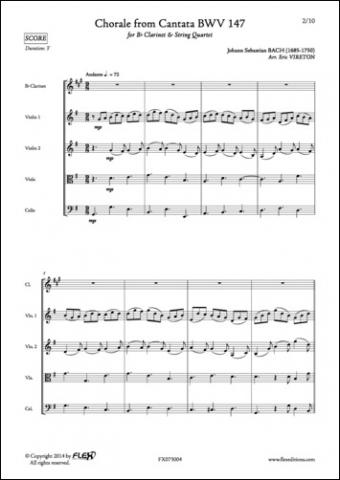 Chorale from Cantata BVW 147 - J. S. BACH - <font color=#666666>Clarinet and String Quartet</font>
