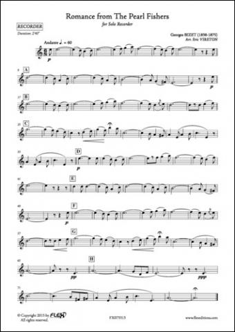 Romance from The Pearl Fishers - G. BIZET - <font color=#666666>Solo Recorder</font>