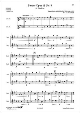 Sonata Opus 13 No. 9 - J. B. de BOISMORTIER - <font color=#666666>Oboe Duet</font>