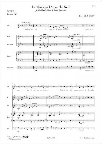 Le Blues du Dimanche Soir - J.-M. MAURY - <font color=#666666>Children's Choir and Small Ensemble</font>