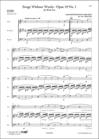 Songs Without Words Op. 19 No. 1 - F. MENDELSSOHN - <font color=#666666>Wind Trio</font>