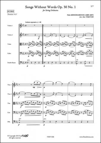 Songs Without Words Opus 30 No. 1 - F. MENDELSSOHN - <font color=#666666>String Orchestra</font>