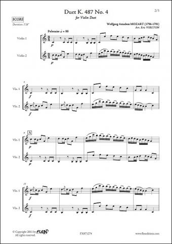 Duet K. 487 No. 4 - W. A. MOZART - <font color=#666666>Violin Duet</font>