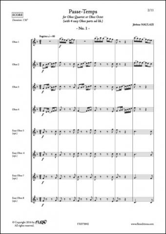 Passe-Temps No. 1 - J. NAULAIS - <font color=#666666>Oboe Quartet + 4 easy Oboe (opt.)</font>