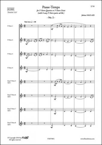 Passe-Temps No. 2 - J. NAULAIS - <font color=#666666>F Horn Quartet + 4 easy F Horns (opt.)</font>