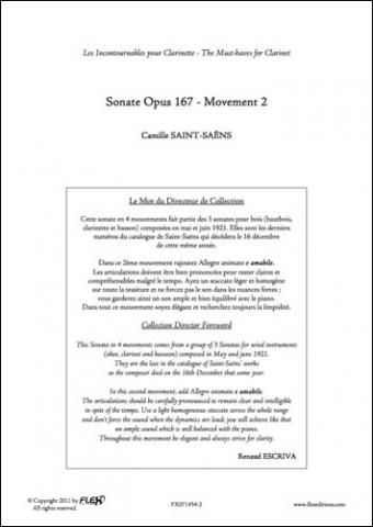 Sonata Opus 167 - Mvt 2 - C. SAINT-SAENS - <font color=#666666>Clarinet and Piano</font>