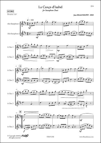 La Canço d'Isabel - J.M. MAURY - <font color=#666666>Saxophone Duet</font>