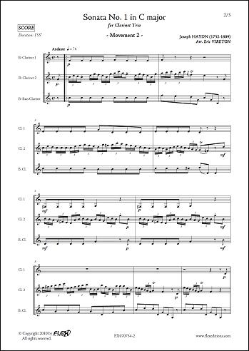 Sonata No. 1 in C Major - Mvt 2 - J. HAYDN - <font color=#666666>Clarinet Trio</font>