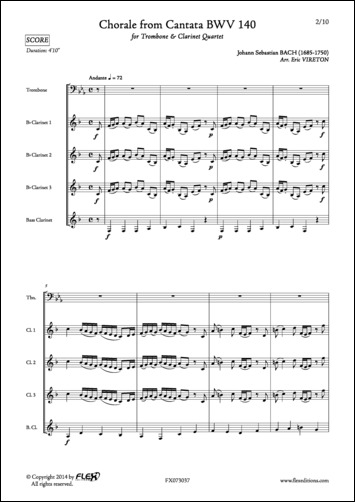 Choral de la Cantate BWV 140 - J. S. BACH - <font color=#666666>Trombone et Quatuor de Clarinettes</font>