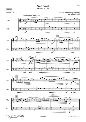 Noël Varié - C. BALBASTRE - <font color=#666666>Violin and Cello Duet</font>