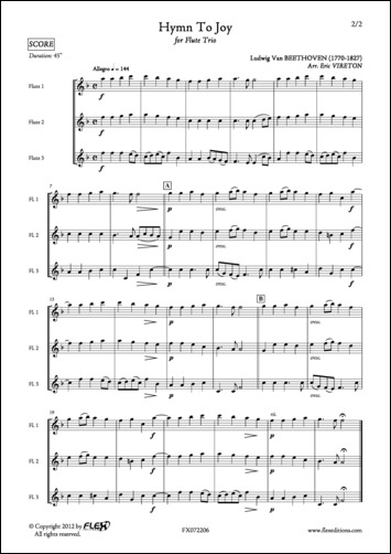 Hymn To Joy - L. van BEETHOVEN - <font color=#666666>Flute Trio</font>