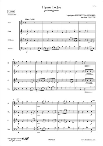 Hymn To Joy - L. van BEETHOVEN - <font color=#666666>Wind Quartet</font>