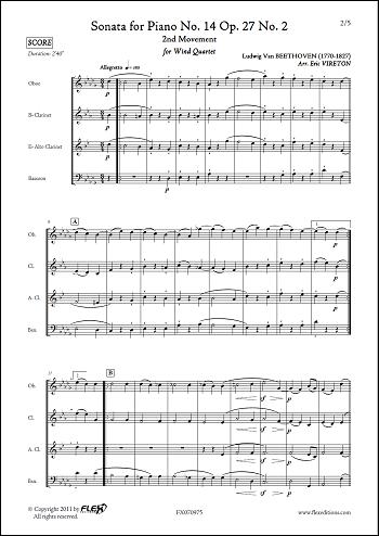Sonata No. 14 Op. 27 No. 2 - Mvt. 2 - L. van BEETHOVEN - <font color=#666666>Wind Quartet</font>