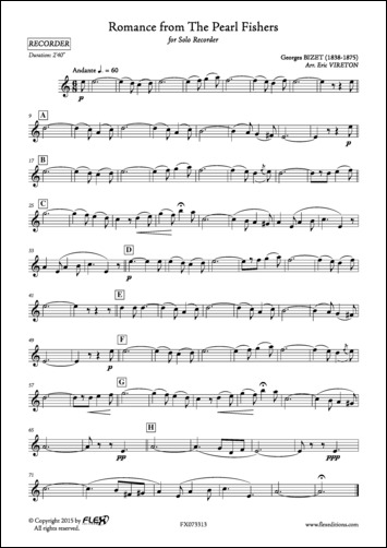 Romance from The Pearl Fishers - G. BIZET - <font color=#666666>Solo Recorder</font>