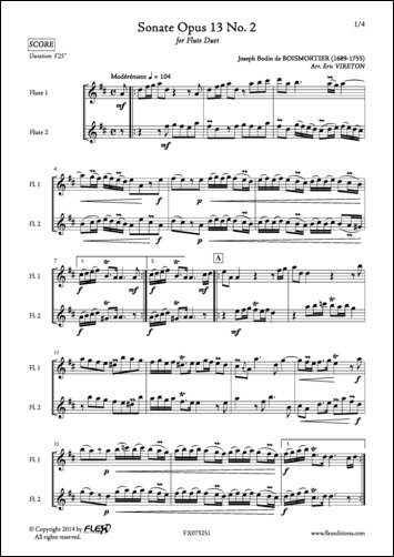 Sonata Opus 13 No. 2 - J. B. de BOISMORTIER - <font color=#666666>Flute Duet</font>