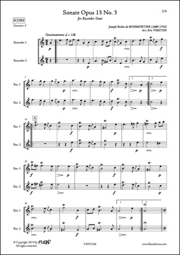 Sonata Opus 13 No. 3 - J. B. de BOISMORTIER - <font color=#666666>Recorder Duet</font>