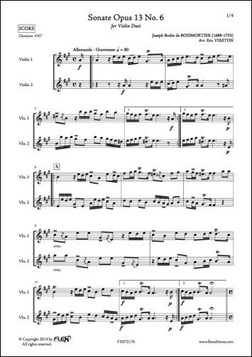 Sonata Opus 13 No. 6 - J. B. de BOISMORTIER - <font color=#666666>Duo de Violons</font>
