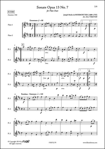 Sonata Opus 13 No. 7 - J. B. de BOISMORTIER - <font color=#666666>Flute Duet</font>