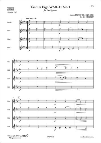 Tantum Ergo WAB. 41 No. 1 - A. BRUCKNER - <font color=#666666>Flute Quartet</font>