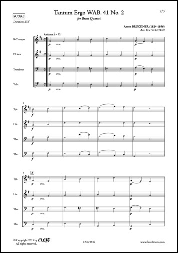 Tantum Ergo WAB. 41 No. 2 - A. BRUCKNER - <font color=#666666>Brass Quartet</font>