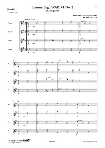Tantum Ergo WAB. 41 No. 2 - A. BRUCKNER - <font color=#666666>Flute Quartet</font>