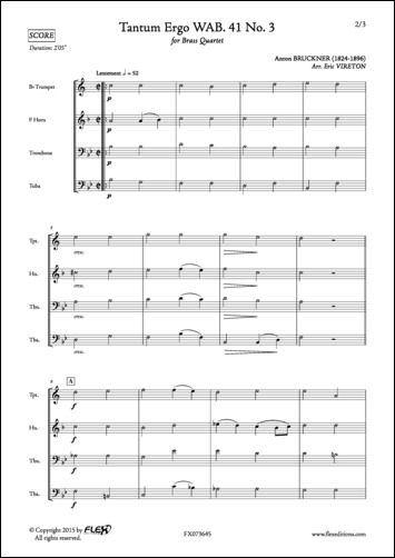 Tantum Ergo WAB. 41 No. 3 - A. BRUCKNER - <font color=#666666>Brass Quartet</font>
