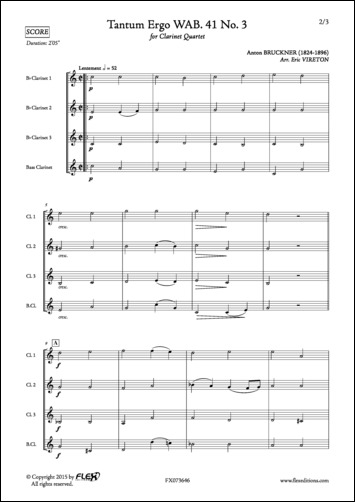 Tantum Ergo WAB. 41 No. 3 - A. BRUCKNER - <font color=#666666>Clarinet Quartet</font>
