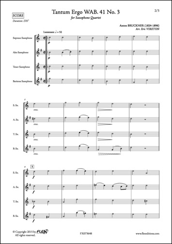 Tantum Ergo WAB. 41 No. 3 - A. BRUCKNER - <font color=#666666>Saxophone Quartet</font>
