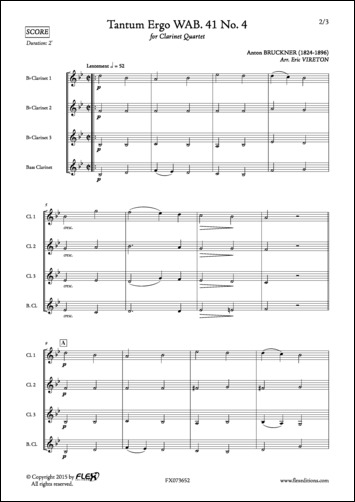 Tantum Ergo WAB. 41 No. 4 - A. BRUCKNER - <font color=#666666>Clarinet Quartet</font>