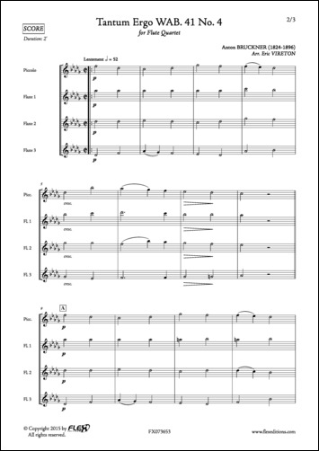 Tantum Ergo WAB. 41 No. 4 - A. BRUCKNER - <font color=#666666>Flute Quartet</font>