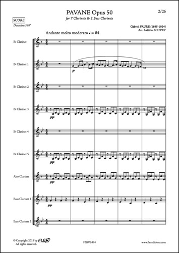 Pavane Opus 50 - G. FAURE - <font color=#666666>Clarinet Ensemble</font>