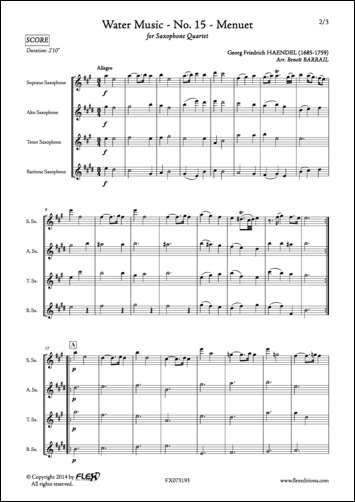Water Music - No. 15 - Menuet - G. F. HAENDEL - <font color=#666666>Saxophone Quartet</font>