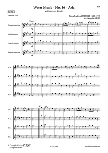 Water Music - No. 16 - Aria - G. F. HAENDEL - <font color=#666666>Saxophone Quartet</font>