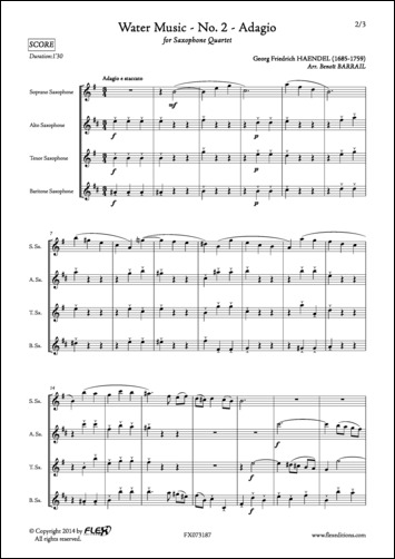 Water Music - No. 2 - Adagio - G. F. HAENDEL - <font color=#666666>Saxophone Quartet</font>