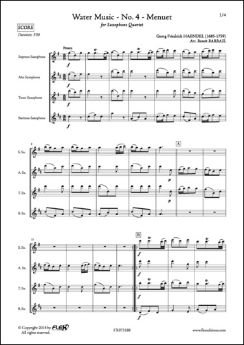 Water Music - No. 4 - Menuet - G. F. HAENDEL - <font color=#666666>Saxophone Quartet</font>