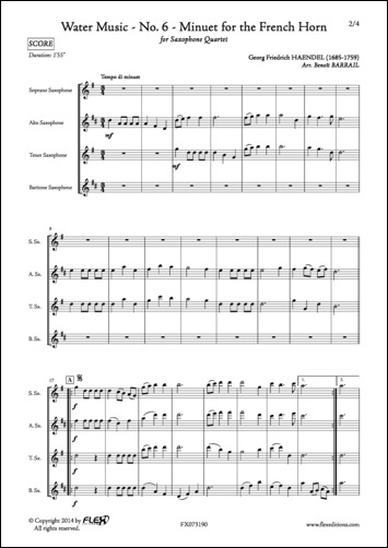 Water Music - No. 6 - Minuet for the French Horn - G. F. HAENDEL - <font color=#666666>Saxophone Quartet</font>