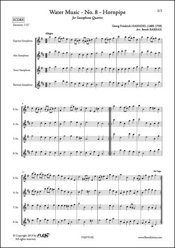 Water Music - No. 8 - Hornpipe - G. F. HAENDEL - <font color=#666666>Saxophone Quartet</font>