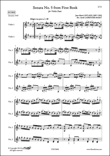 Sonate No. 5 du Premier Livre - J.-M. LECLAIR - <font color=#666666>Duo de Violons</font>