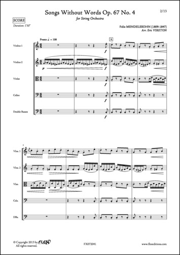 Romances Sans Paroles Opus 67 No. 4 - F. MENDELSSOHN - <font color=#666666>Orchestre à Cordes</font>