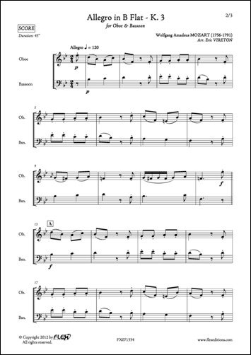 Allegro en Si Bémol - K. 3 - W. A. MOZART - <font color=#666666>Duo Hautbois et Basson</font>