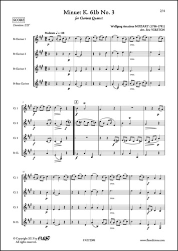 Minuet K. 61b No. 3 - W. A. MOZART - <font color=#666666>Clarinet Quartet</font>