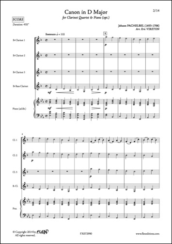 Canon en Ré Majeur - J. PACHELBEL - <font color=#666666>Quatuor de Clarinettes et Piano</font>