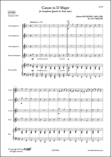 Canon in D Major - J. PACHELBEL - <font color=#666666>Saxophone Quartet and Piano</font>